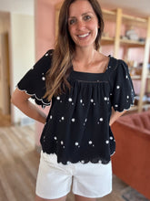 Load image into Gallery viewer, daisy black embroidered top