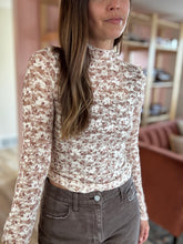 Load image into Gallery viewer, taupe floral mesh top