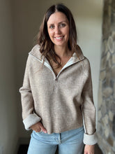 Load image into Gallery viewer, mocha mousse two-tone ribbed zip sweater