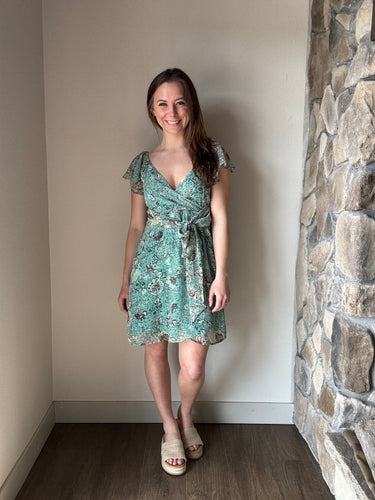 green print flutter dress