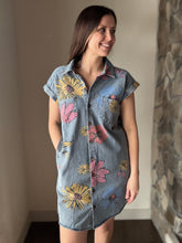 Load image into Gallery viewer, may flowers denim button down dress