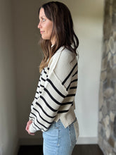 Load image into Gallery viewer, ivory + black stripe mock neck