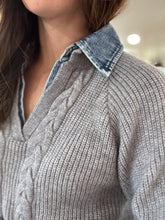 Load image into Gallery viewer, grey chunky sweater with denim contrast