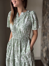 Load image into Gallery viewer, green floral short sleeve maxi dress