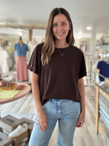 brown button detail top