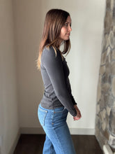 Load image into Gallery viewer, charcoal notched ribbed long sleeve tee