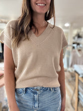 Load image into Gallery viewer, latte v-neck short sleeve sweater