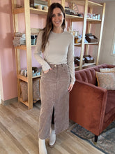 Load image into Gallery viewer, coffee corduroy midi skirt