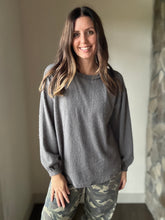 Load image into Gallery viewer, charcoal fuzzy long sleeve top