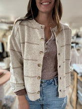 Load image into Gallery viewer, oatmeal + tan stripe button cardigan