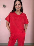 red mineral washed french terry top | S-3XL