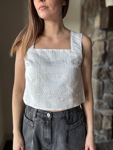 white eyelet cropped tank