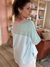 Load image into Gallery viewer, sky + coral stripe relaxed tee