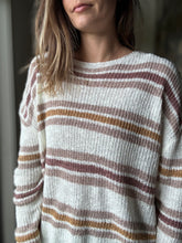 Load image into Gallery viewer, white rose striped relaxed sweater