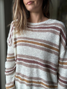 white rose striped relaxed sweater