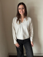 Load image into Gallery viewer, cream stripe notched top