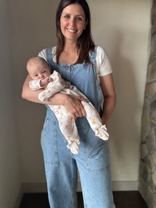 denim button down overall jumpsuit