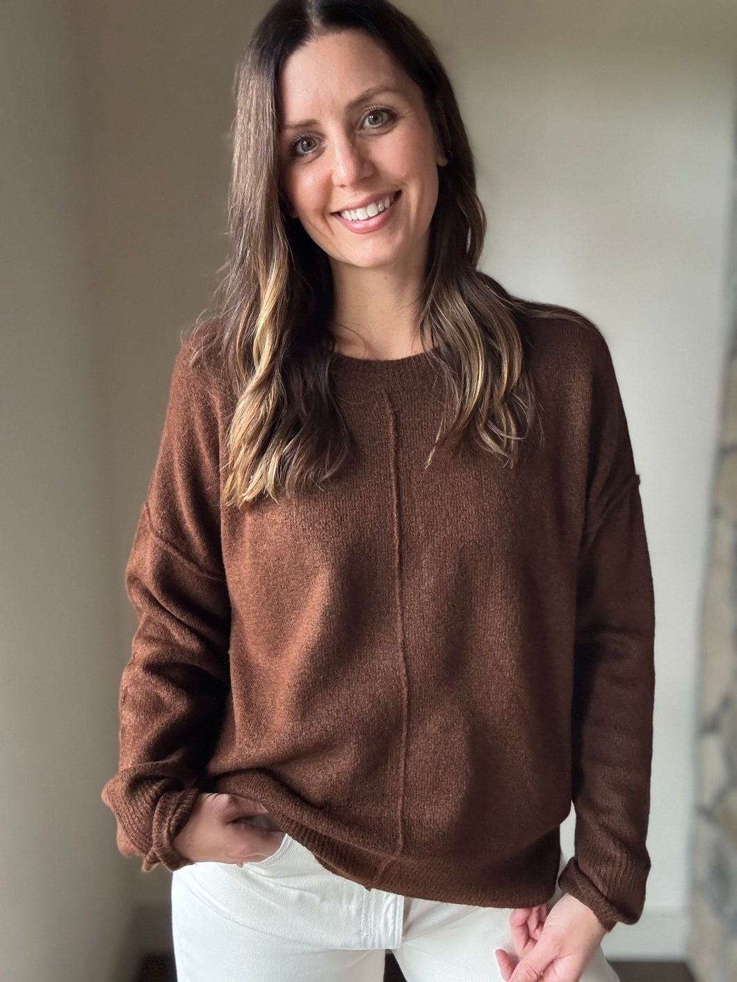 brown crew neck sweater
