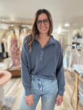 Load image into Gallery viewer, denim ribbed henley pullover