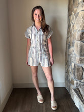 Load image into Gallery viewer, natural blue stripe romper