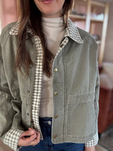 Load image into Gallery viewer, olive gingham barn jacket