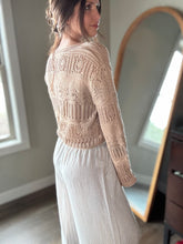 Load image into Gallery viewer, taupe v-neck crochet sweater