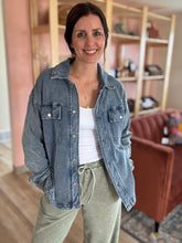 Load image into Gallery viewer, mineral washed knit denim jacket