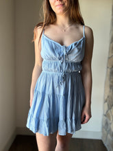 Load image into Gallery viewer, icy blue tie front tiered dress