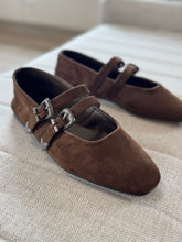 Load image into Gallery viewer, espresso suede albany double strap flats