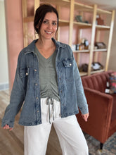 Load image into Gallery viewer, mineral washed knit denim jacket