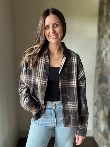 vintage black plaid cotton button down
