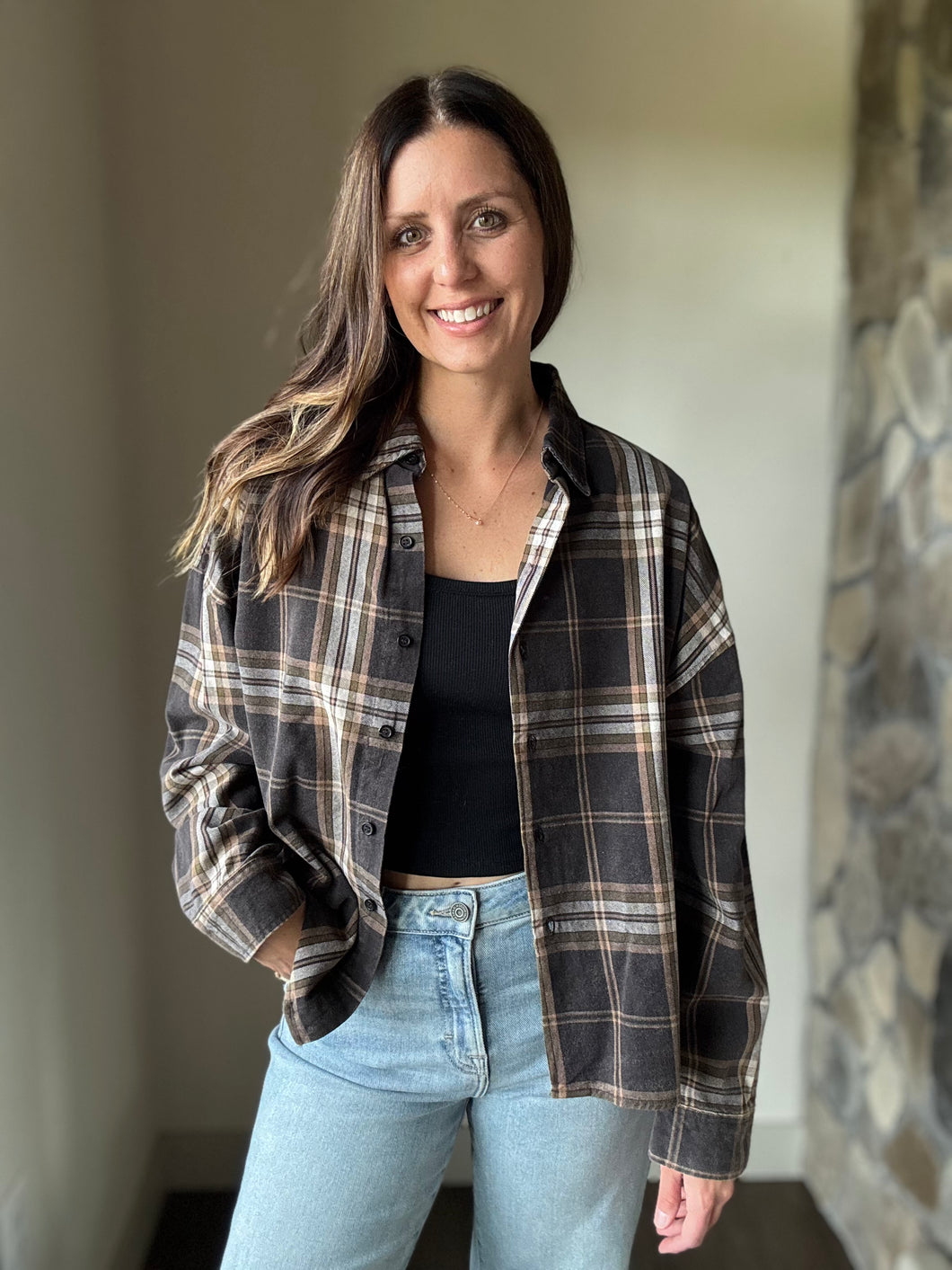 vintage black plaid cotton button down