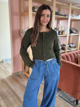 Load image into Gallery viewer, moody olive fuzzy cardigan