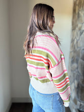 Load image into Gallery viewer, THML olive + pink stripe sweater