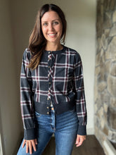Load image into Gallery viewer, midnight + red plaid cardigan