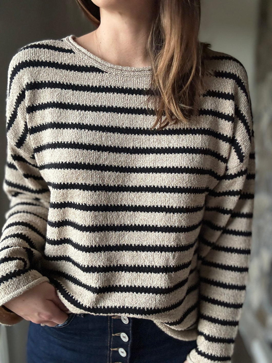 taupe + black stripe sweater