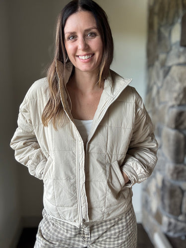 khaki quilted puffer