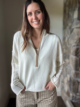 Load image into Gallery viewer, cream quarter zip with khaki contrast