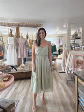 Load image into Gallery viewer, steady surplice top tiered sage midi dress