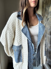 Load image into Gallery viewer, chunky knit cardigan with denim layer