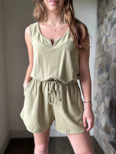 Load image into Gallery viewer, soft olive mineral washed french terry romper