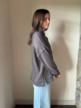 Load image into Gallery viewer, charcoal ribbed quarter zip