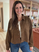 Load image into Gallery viewer, chocolate eyelet suede jacket