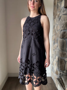 black crochet lace halter dress