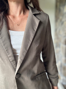 olive brown ruched blazer