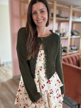 Load image into Gallery viewer, moody olive fuzzy cardigan