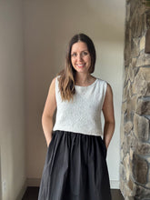 Load image into Gallery viewer, black mixed media scoop midi dress
