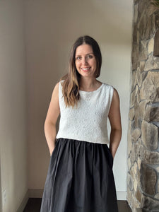 black mixed media scoop midi dress