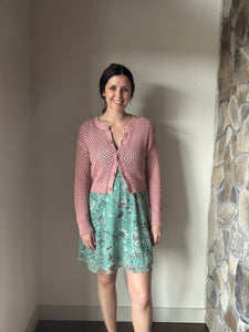 dusty rose crochet button cardigan