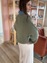 Load image into Gallery viewer, olive sweater + denim shirt mix